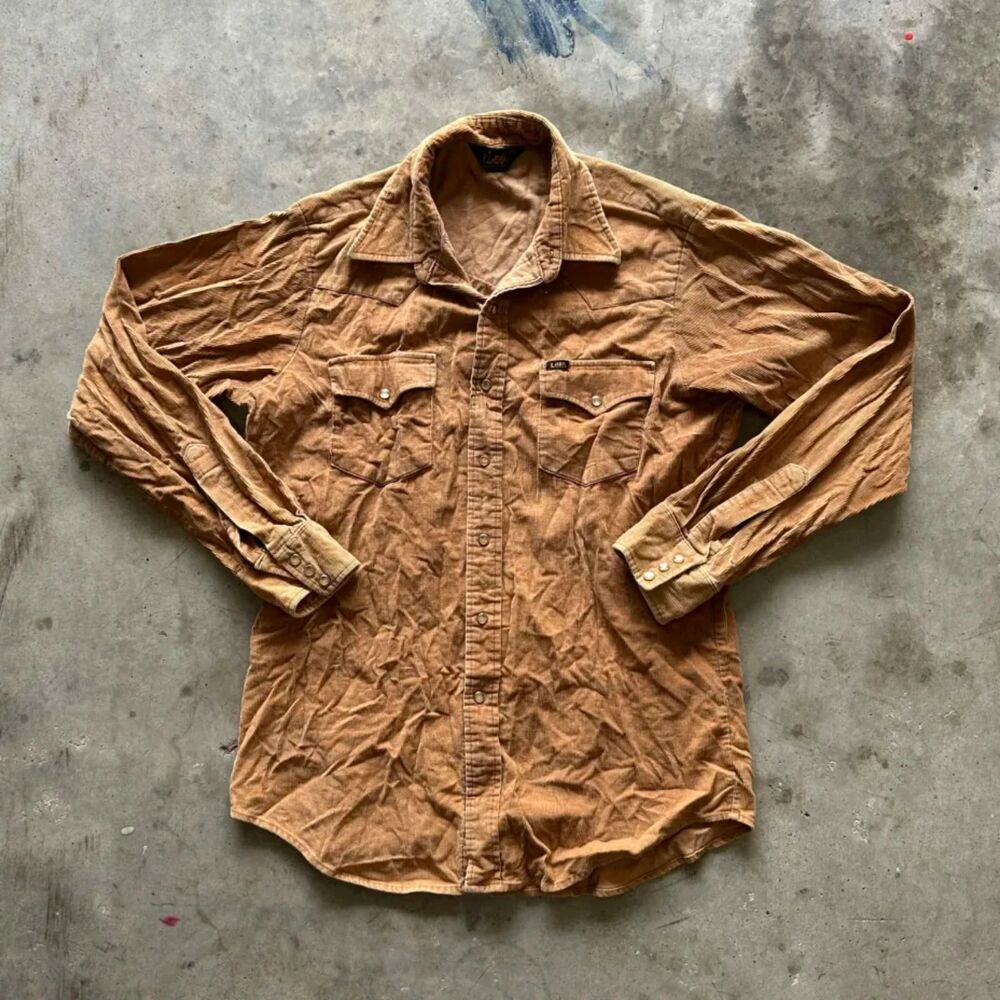 Vintage 70s Lee Corduroy Pearl Snap Western Shirt Size XL